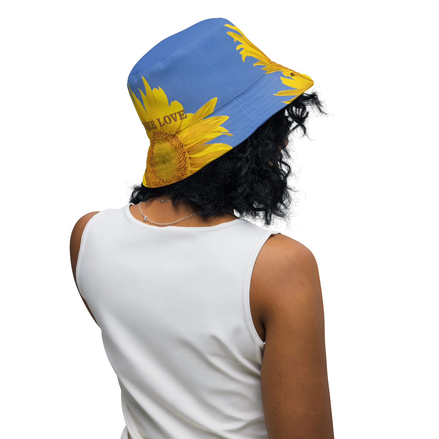 The FLOWER LOVE Collection - "Sunflower Sisters" Design Premium Reversible Bucket Hat - Yellow Inside - Sunflower Hat, Gifts for Her