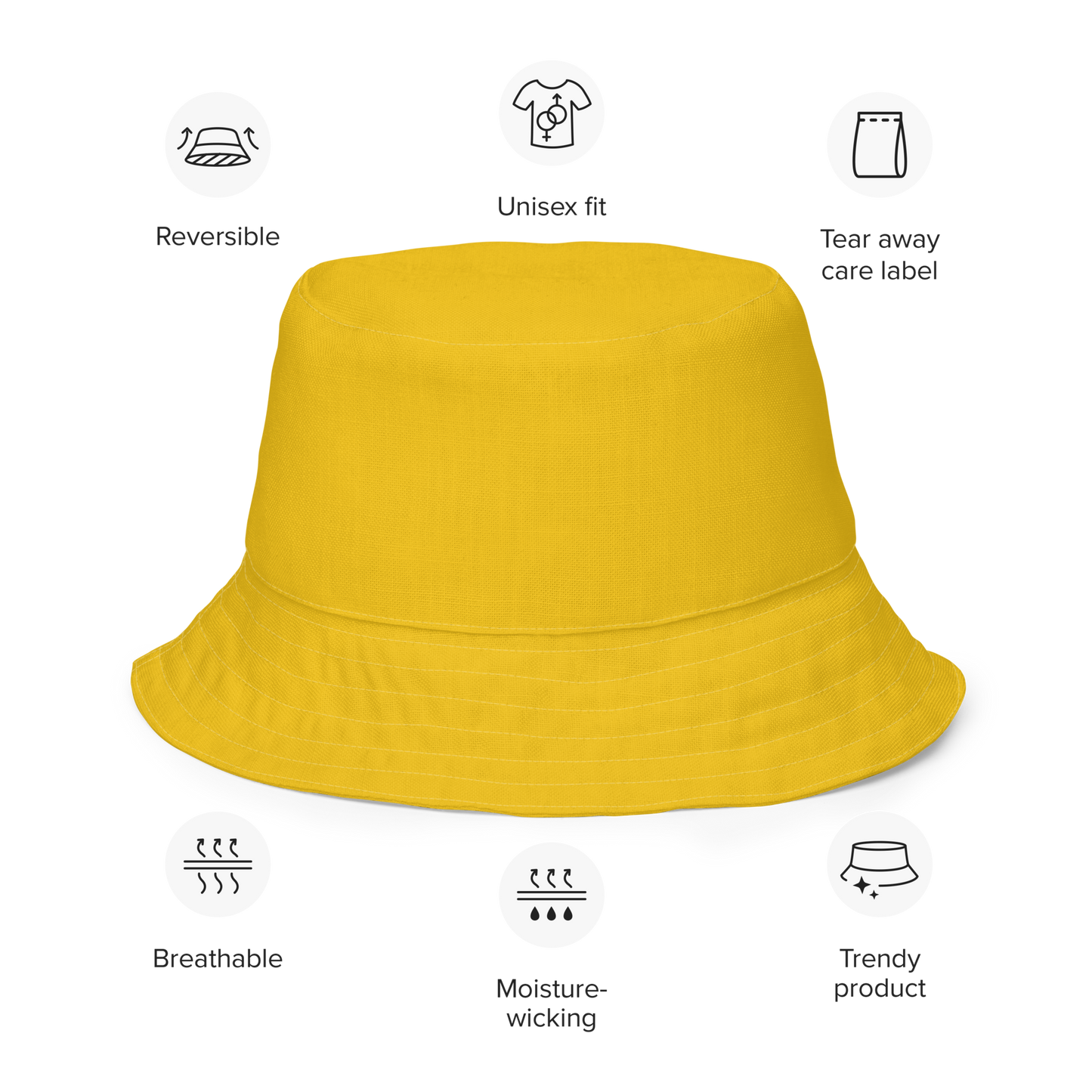 The FLOWER LOVE Collection - "Daisy Daydreams" Design Premium Reversible Bucket Hat - Yellow Inside - Beach Hat, Gifts for Her