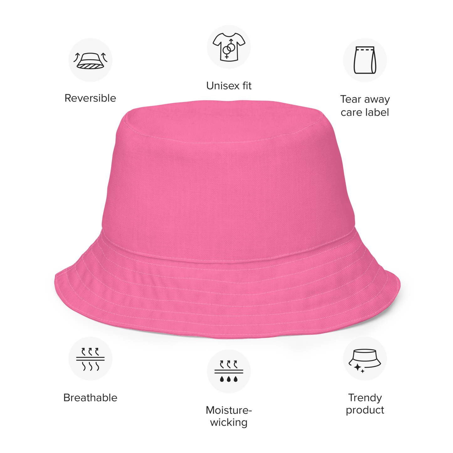 The FLOWER LOVE Collection - "Pretty Pink Poppies" Design Premium Reversible Bucket Hat - Pink Inside - Beach Hat, Gifts for Her