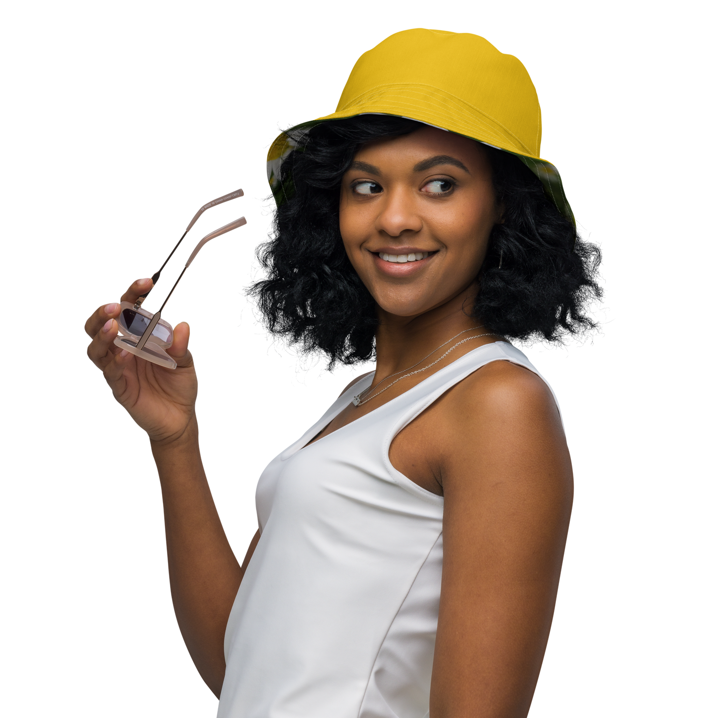The FLOWER LOVE Collection - "Daisy Daydreams" Design Premium Reversible Bucket Hat - Yellow Inside - Beach Hat, Gifts for Her