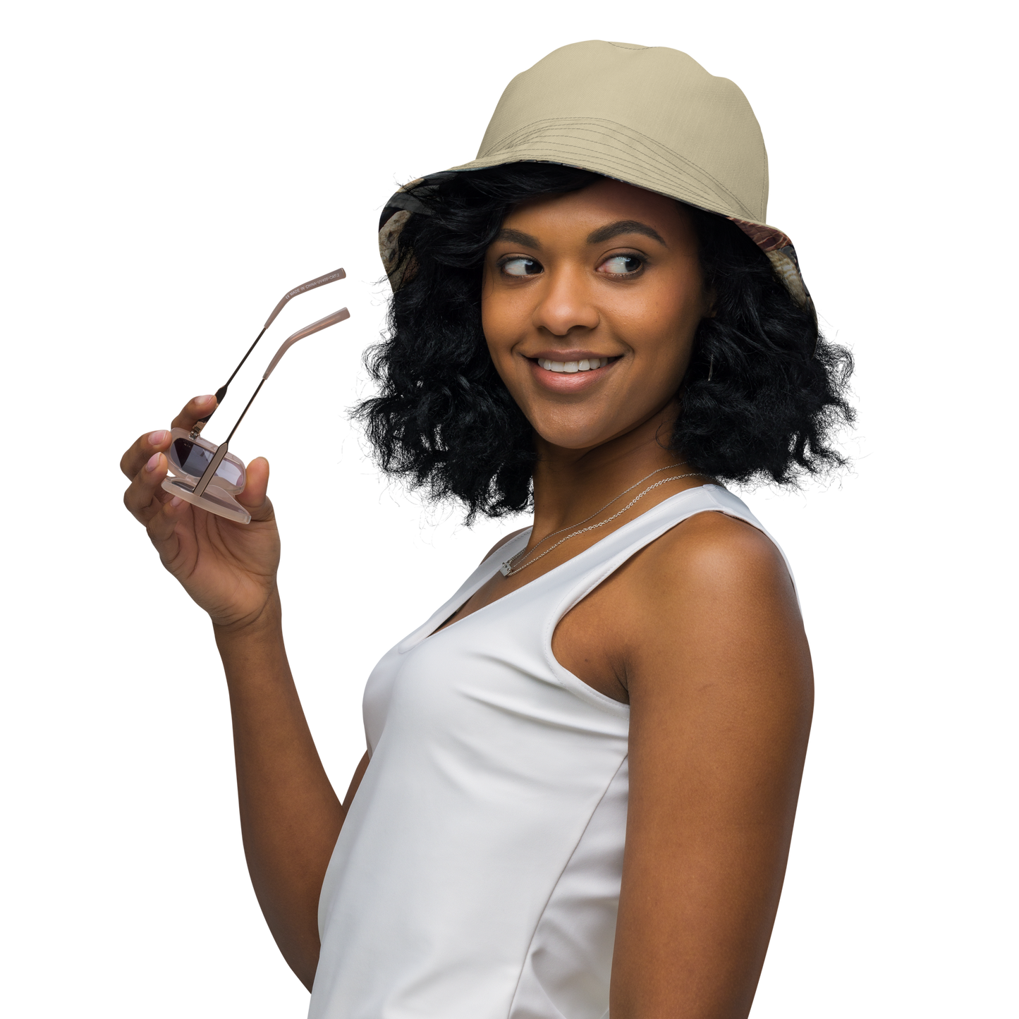 The EARTH LOVE Collection - "Rock Renaissance" Design Premium Reversible Bucket Hat - Light Beige Inside - Beach Hat, Gifts for Her, Gifts for Him