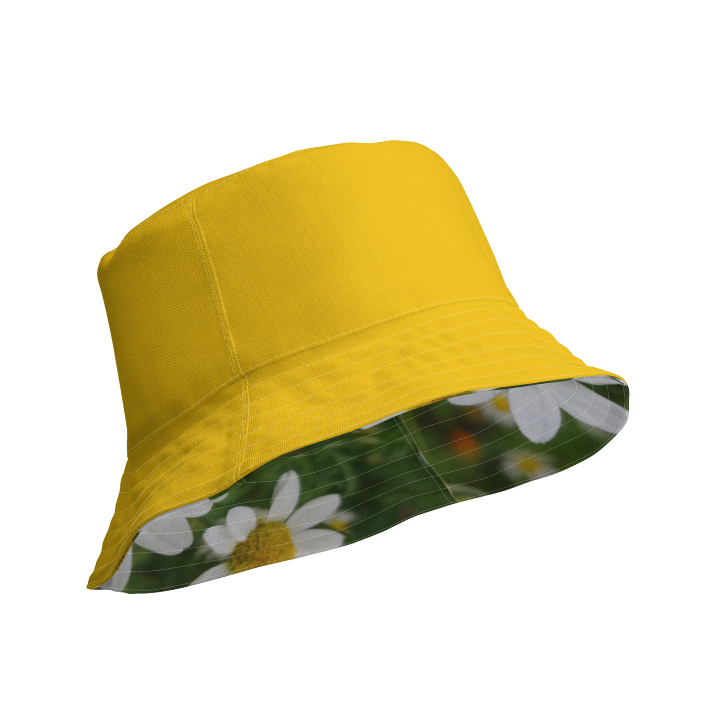 The FLOWER LOVE Collection - "Daisy Daydreams" Design Premium Reversible Bucket Hat - Yellow Inside - Beach Hat, Gifts for Her