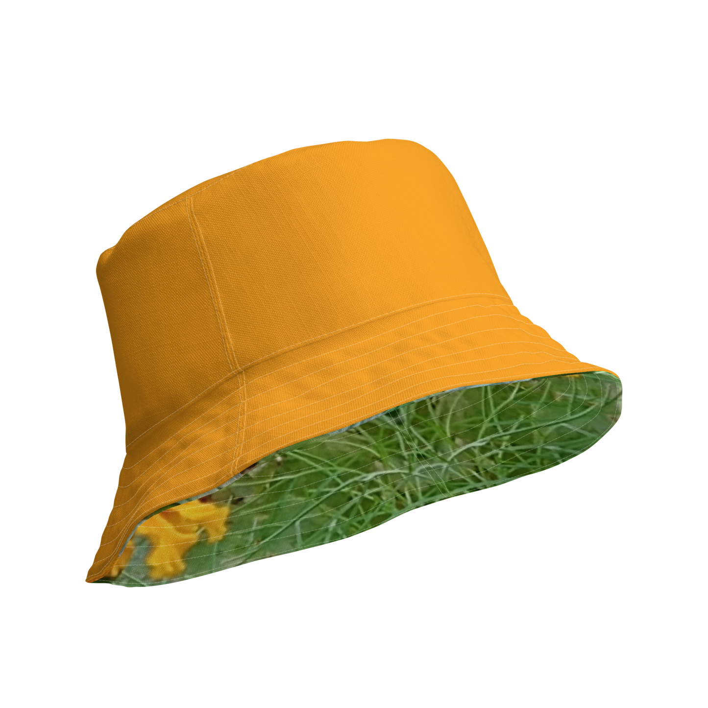 The FLOWER LOVE Collection - "Butterfly on a Bloom" Design Premium Reversible Bucket Hat - Orange Inside - Beach Hat, Gifts for Her