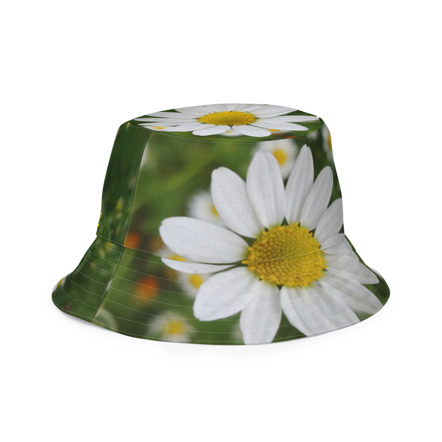 The FLOWER LOVE Collection - "Daisy Daydreams" Design Premium Reversible Bucket Hat - Yellow Inside - Beach Hat, Gifts for Her