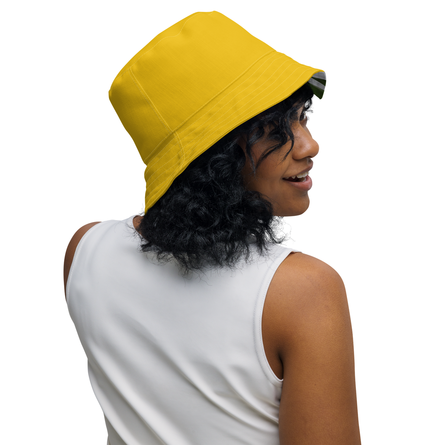 The FLOWER LOVE Collection - "Daisy Daydreams" Design Premium Reversible Bucket Hat - Yellow Inside - Beach Hat, Gifts for Her
