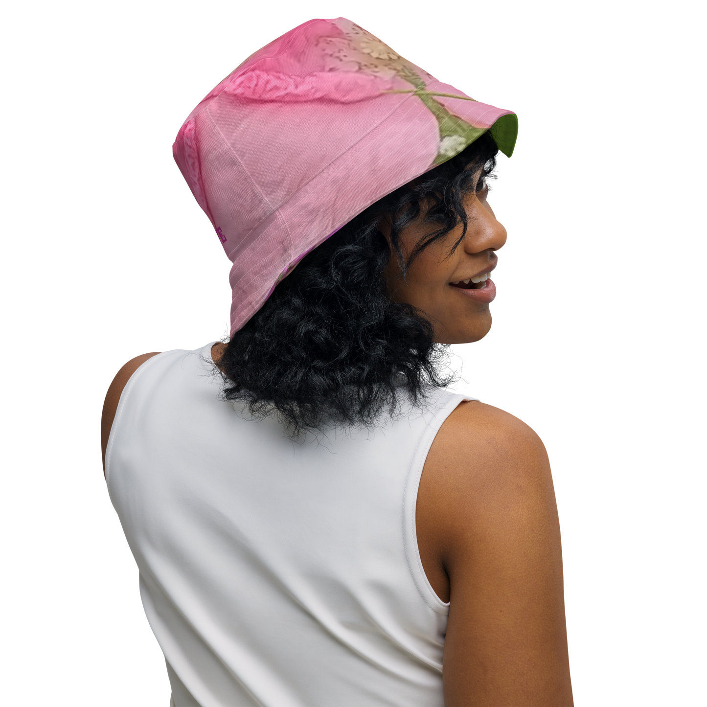 The FLOWER LOVE Collection - "Pretty Pink Poppies" Design Premium Reversible Bucket Hat - Green Inside - Beach Hat, Gifts for Her
