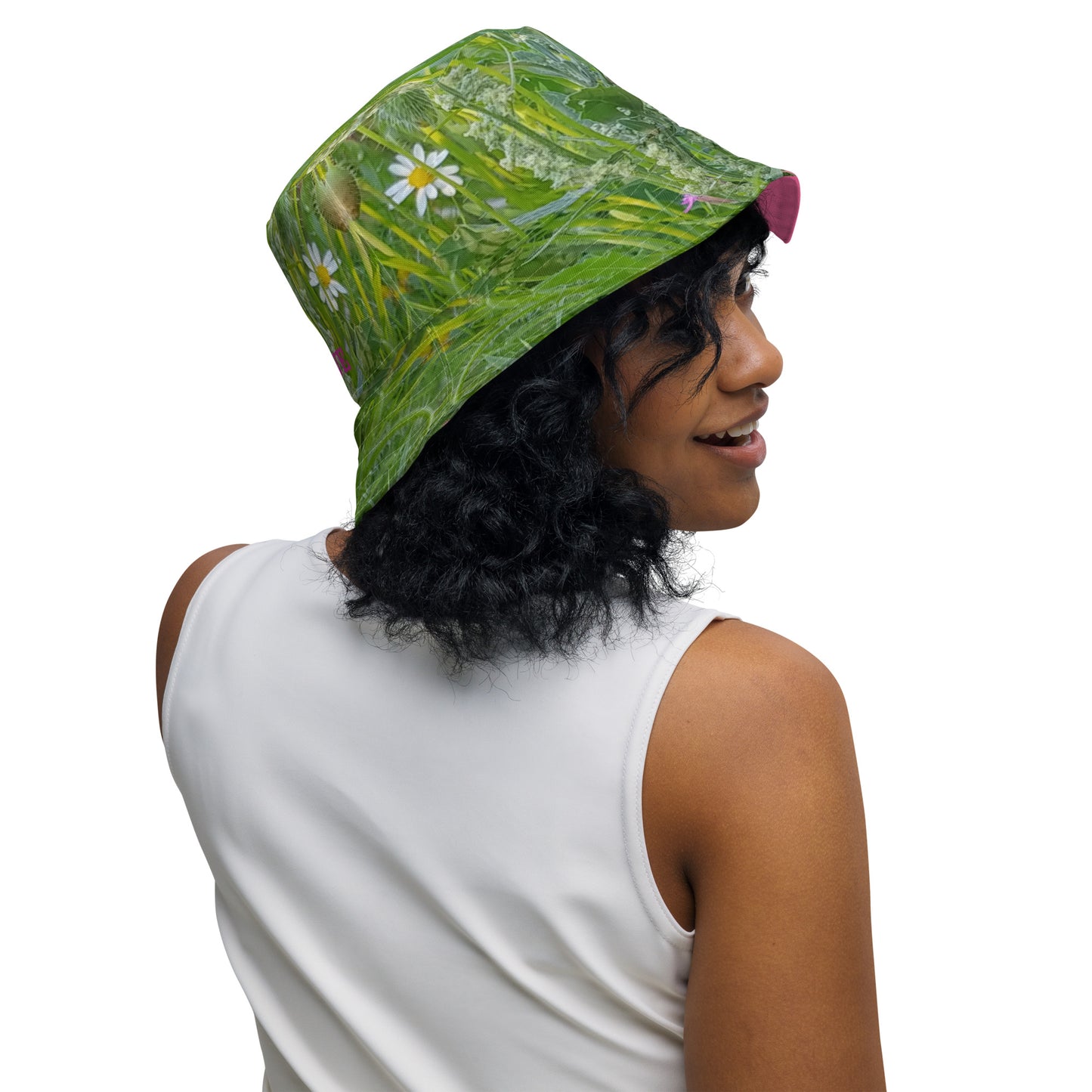 The FLOWER LOVE Collection - "Wildflower Wonder" Design Premium Reversible Bucket Hat - Pink Inside - Wildflower Hat, Gifts for Her