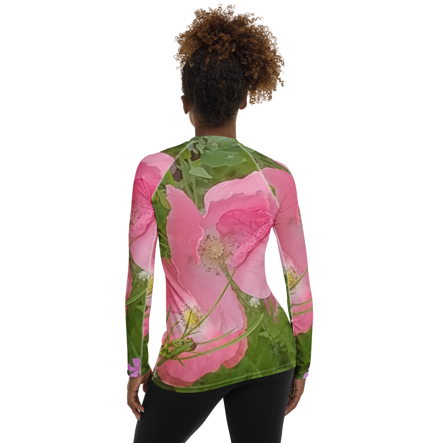 The FLOWER LOVE Collection - "Pretty Pink Poppies" Design Luxurious Women's Rash Guard, Sun Protective Clothing, Sports & Fitness Clothing