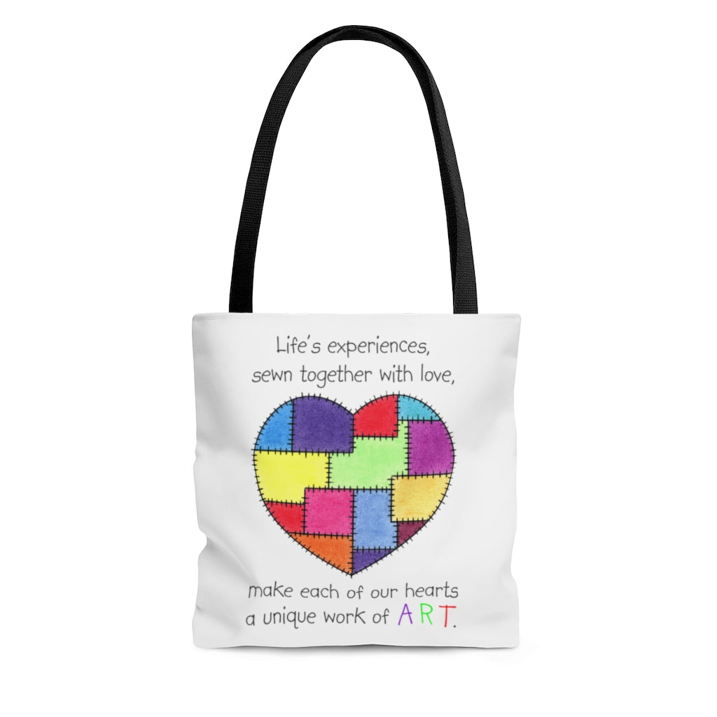 Patchwork Heart Tote Bag - Available in 3 Sizes, Inspirational Tote Bags, Gifts for Kids Teens Adults, Chemo Bags