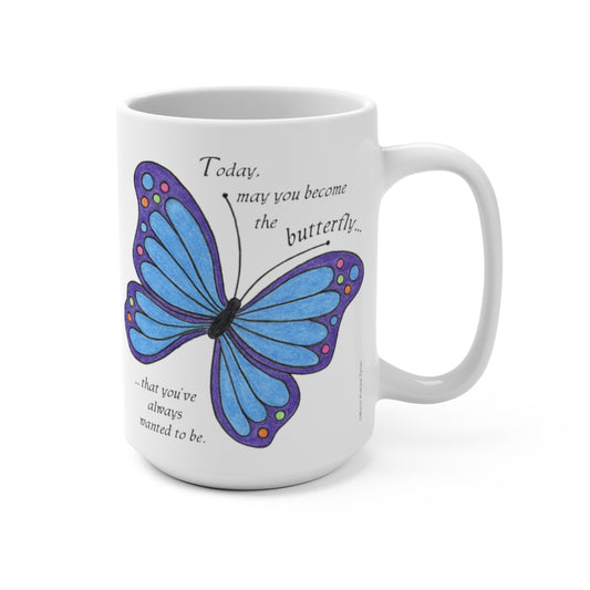 Blue Butterfly Large 15 oz. Ceramic Mug, Inspirational Mugs, Gifts for Women