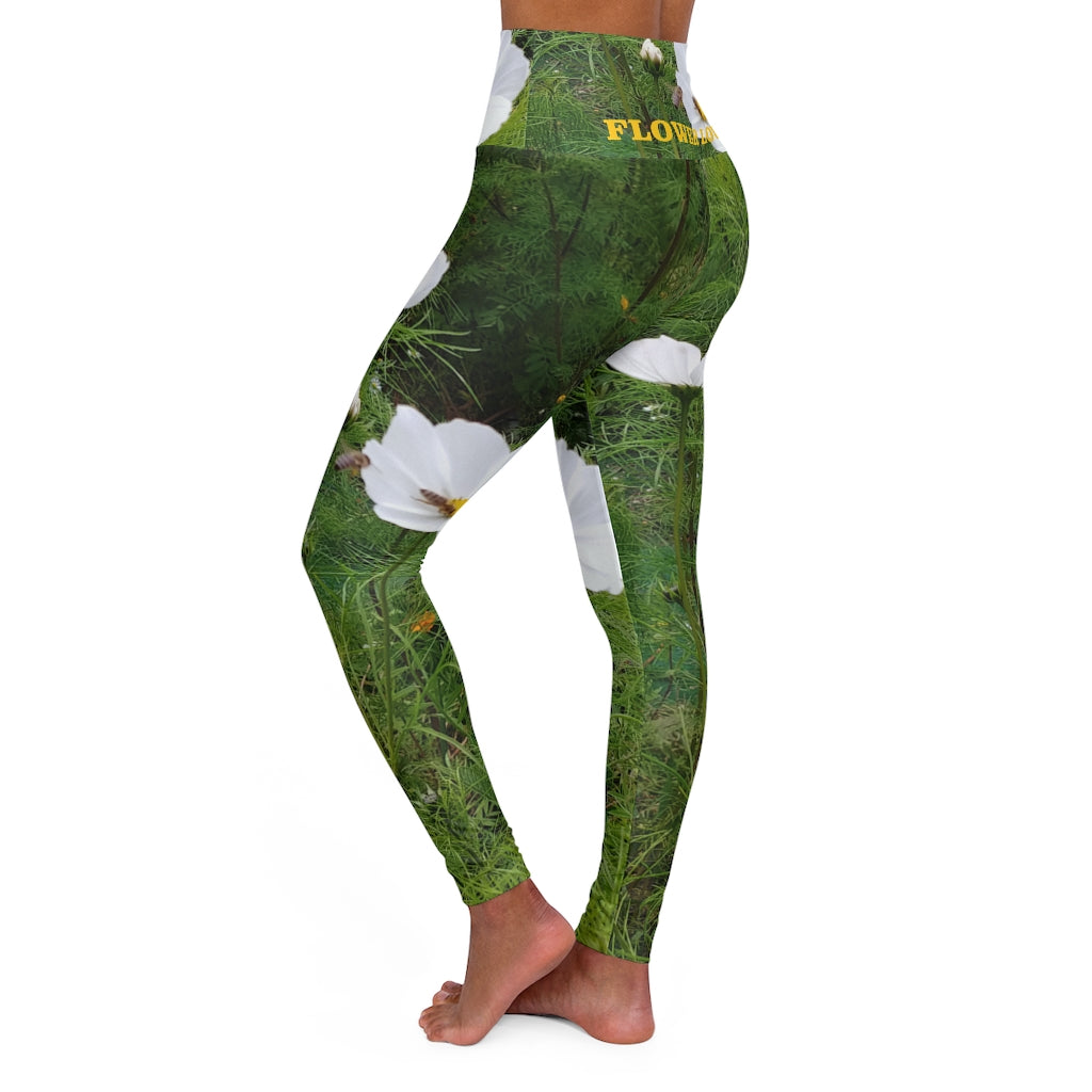 The FLOWER LOVE Collection - "Captivating Cosmos" Design High-Waisted Yoga Leggings, Fitness Leggings, Nature-Inspired Leggings