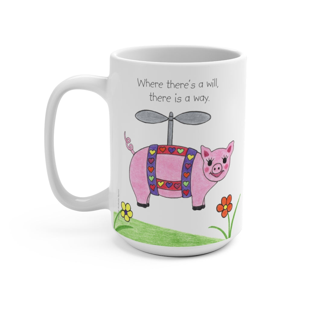 Penelope the Flying Pig Large 15 oz. Ceramic Mug, Inspirational Mugs, Gifts for Kids Teens Adults