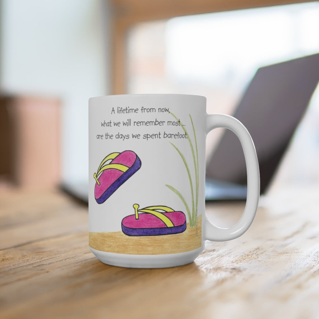 Pink Flip Flops Large 15 oz. Ceramic Mug, Inspirational Mug, Gifts for Kids Teens Adults