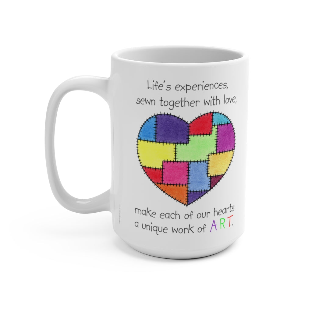 Patchwork Heart Large 15 oz. Ceramic Mug, Inspirational Mug, Gifts for Kids Teens Adults