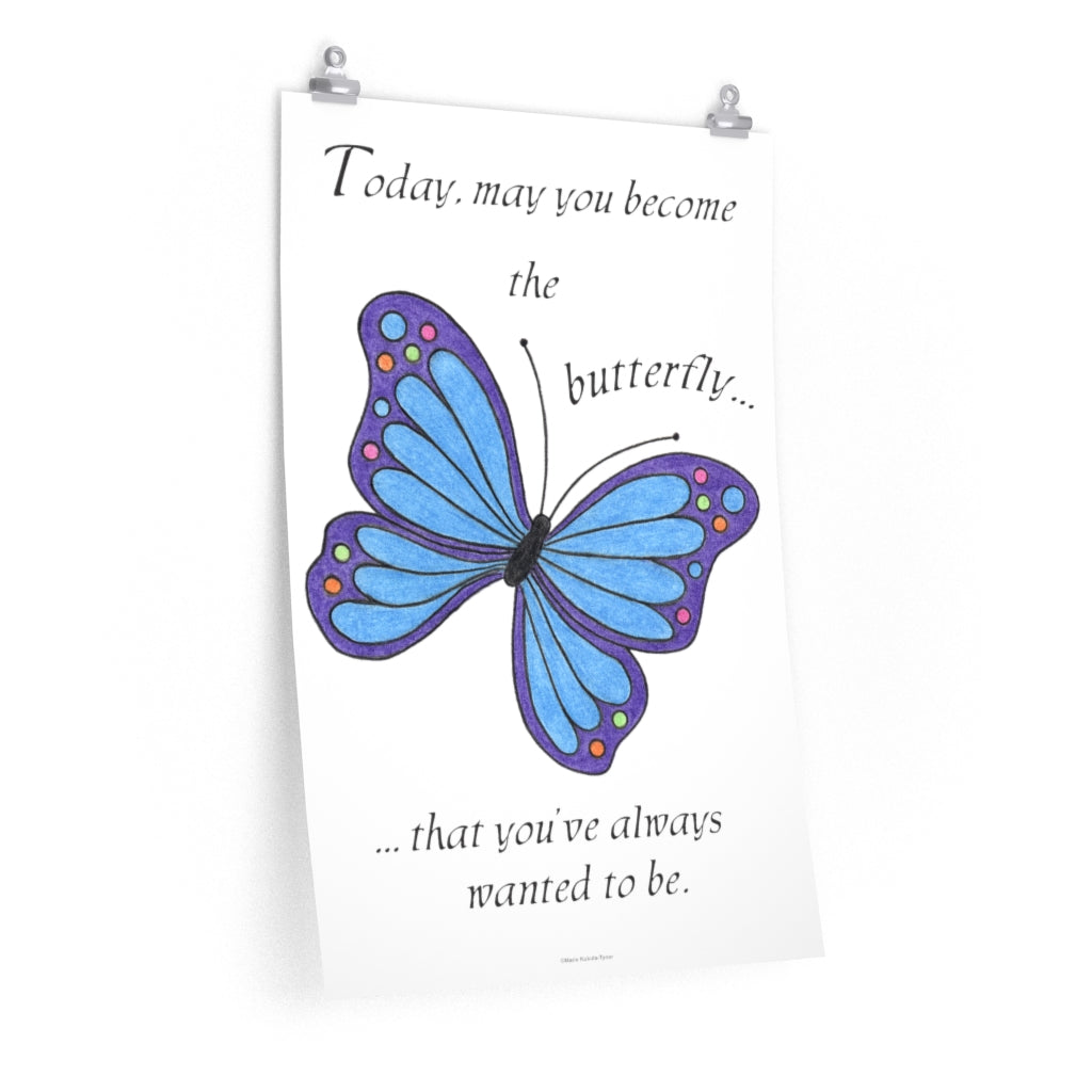 Blue Butterfly Premium Matte Poster, Inspirational Posters, Posters for Kids Teens Adults