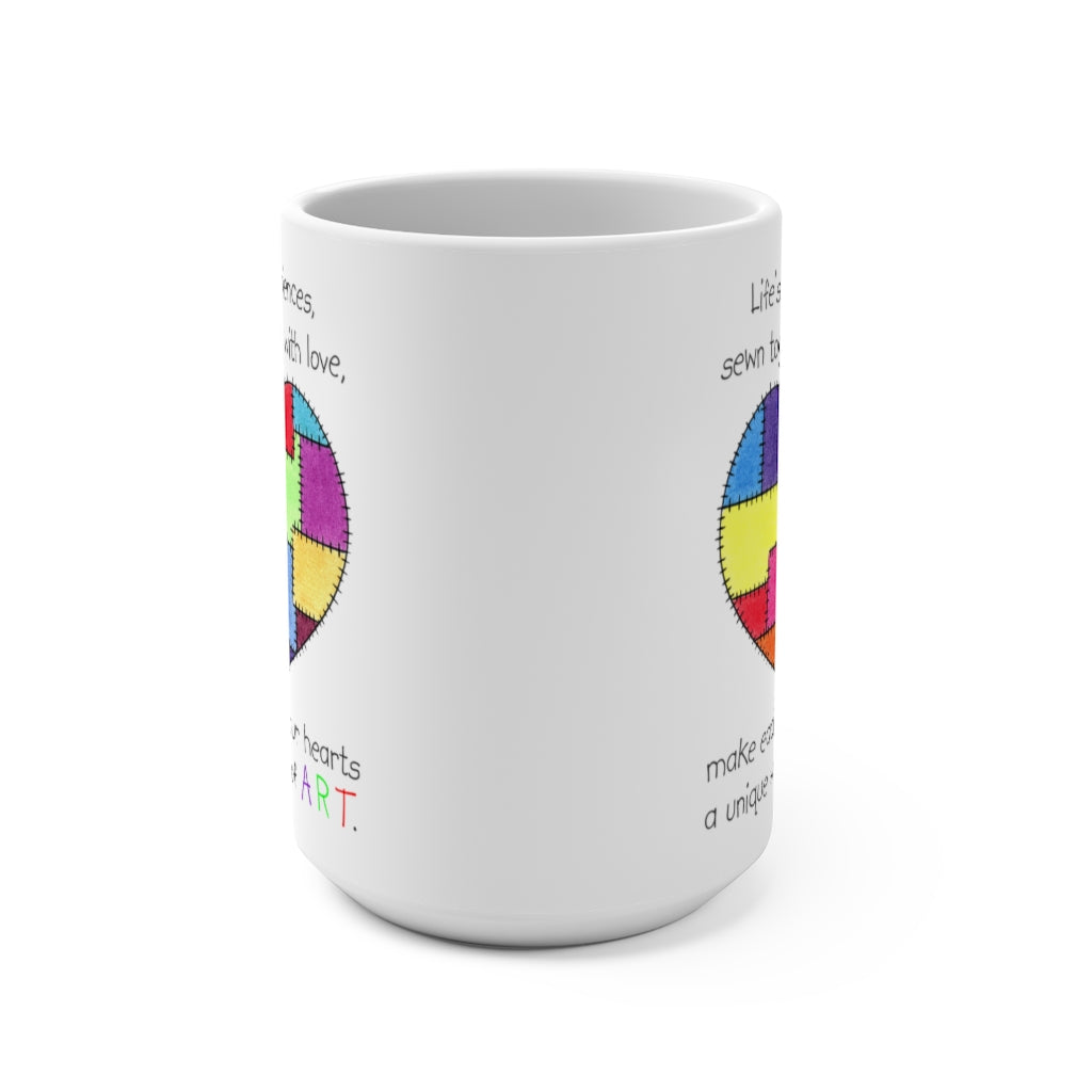 Patchwork Heart Large 15 oz. Ceramic Mug, Inspirational Mug, Gifts for Kids Teens Adults