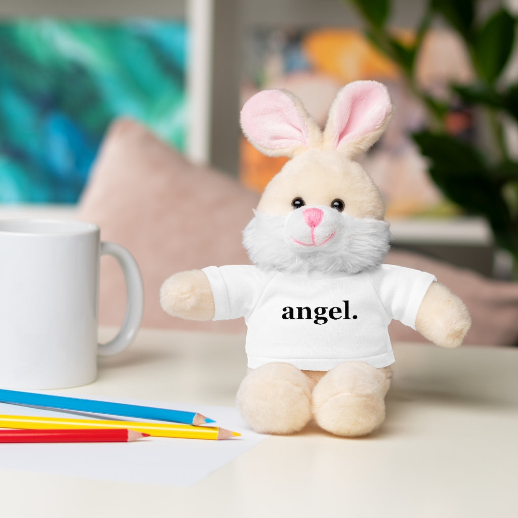 word love. - stuffed plushie animal with "angel." design tee (6 different animals to choose from)
