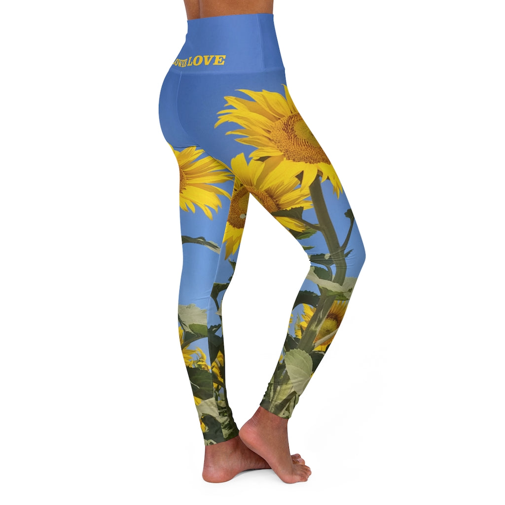 The FLOWER LOVE Collection - "Sunflower Sisters" Design High-Waisted Yoga Leggings, Fitness Leggings, Nature-Inspired Leggings