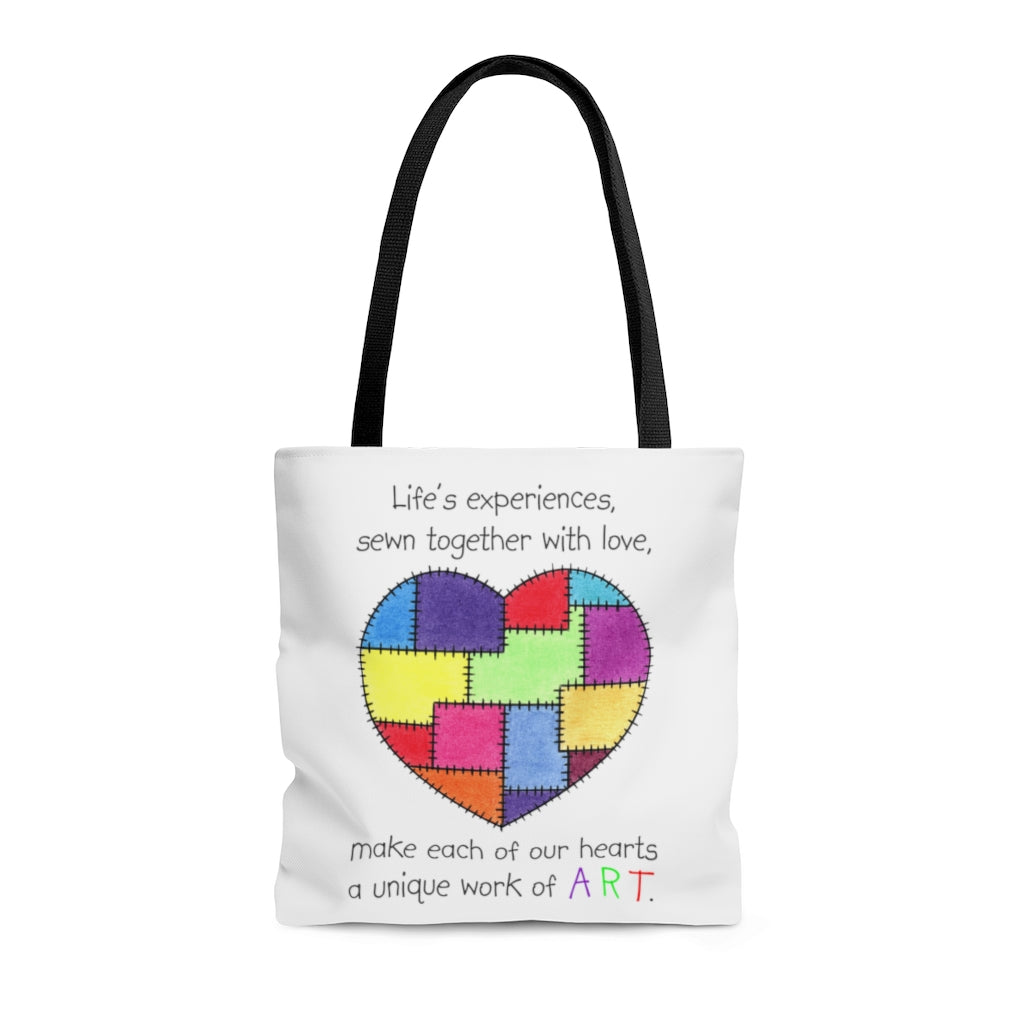 Patchwork Heart Tote Bag - Available in 3 Sizes, Inspirational Tote Bags, Gifts for Kids Teens Adults, Chemo Bags