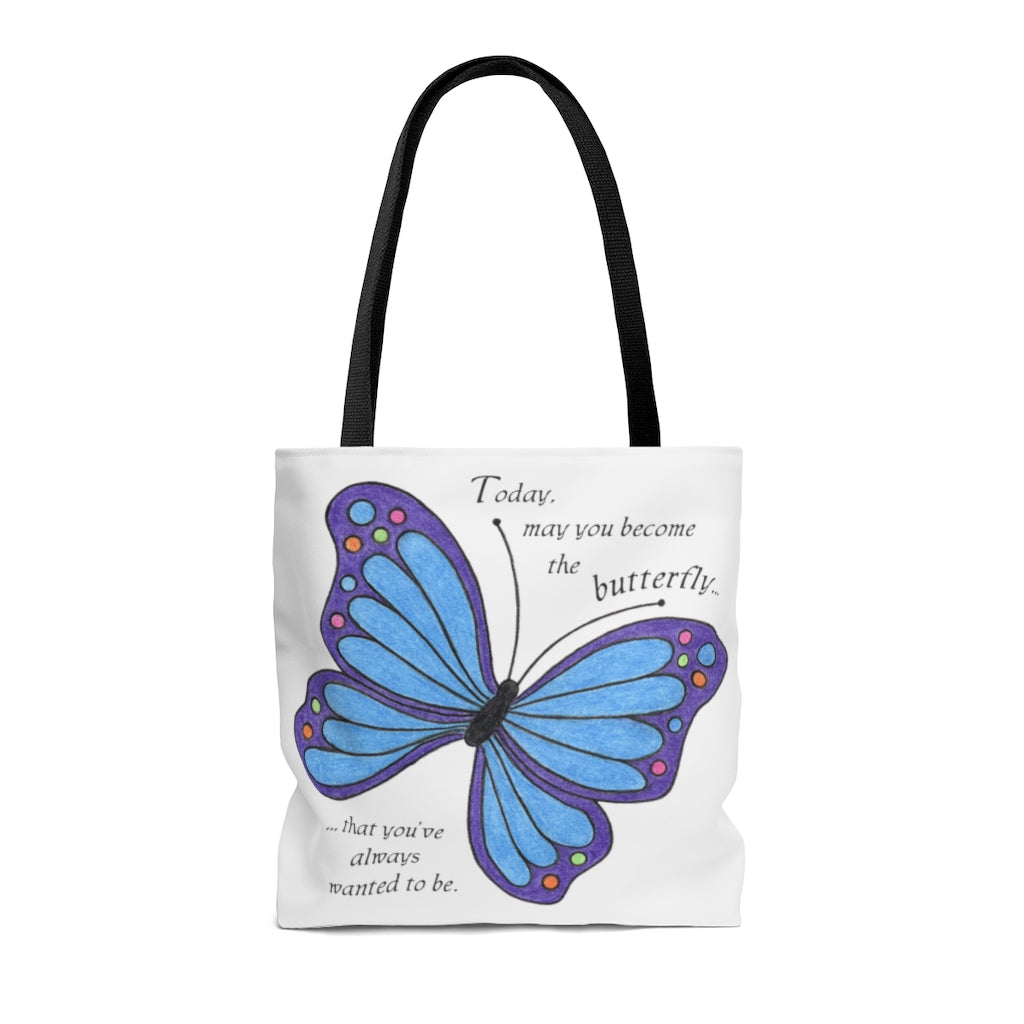 Blue Butterfly Tote Bag - Available in 3 Sizes, Inspirational Tote Bags, Gifts for Kids Teens Adults, Chemo Bags