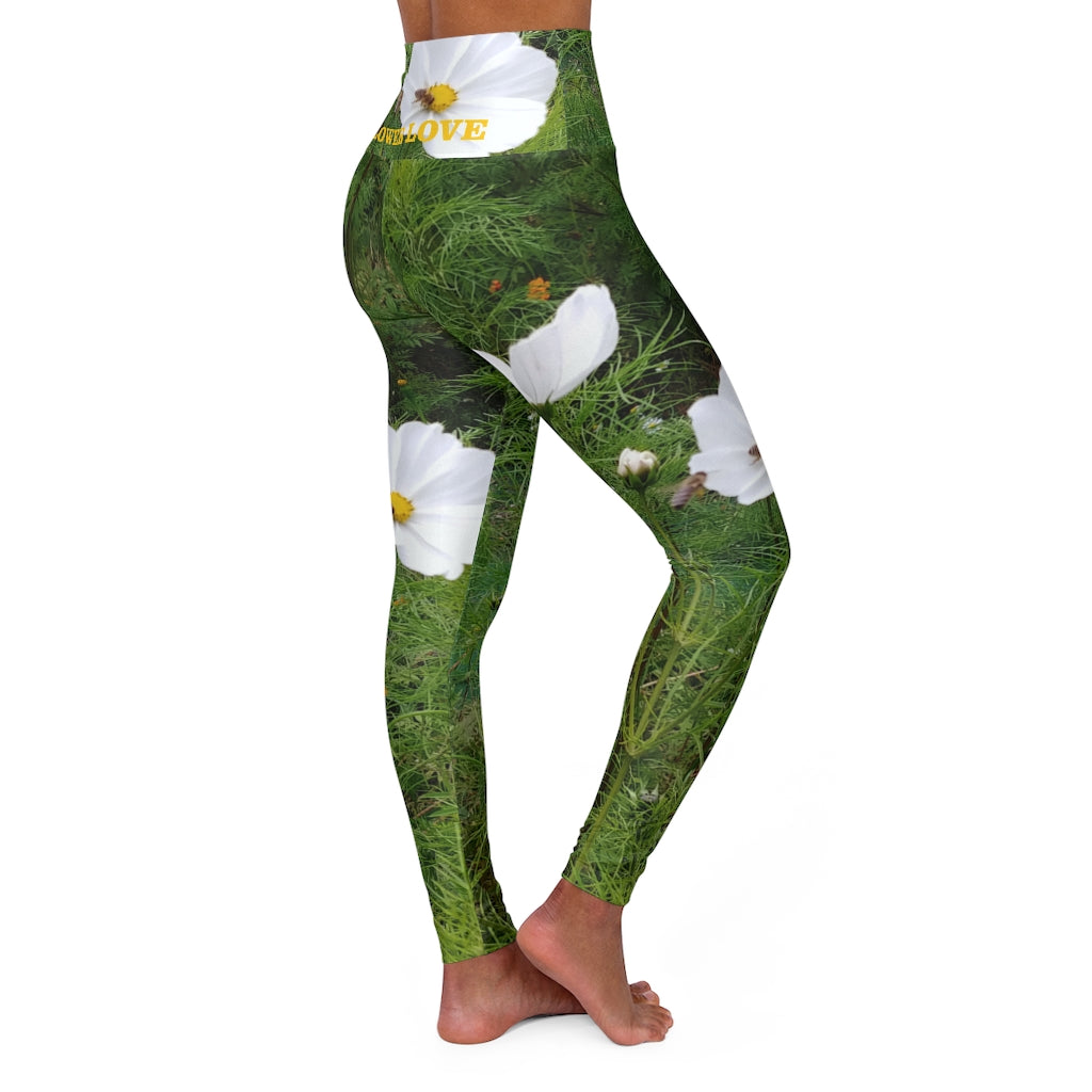 The FLOWER LOVE Collection - "Captivating Cosmos" Design High-Waisted Yoga Leggings, Fitness Leggings, Nature-Inspired Leggings