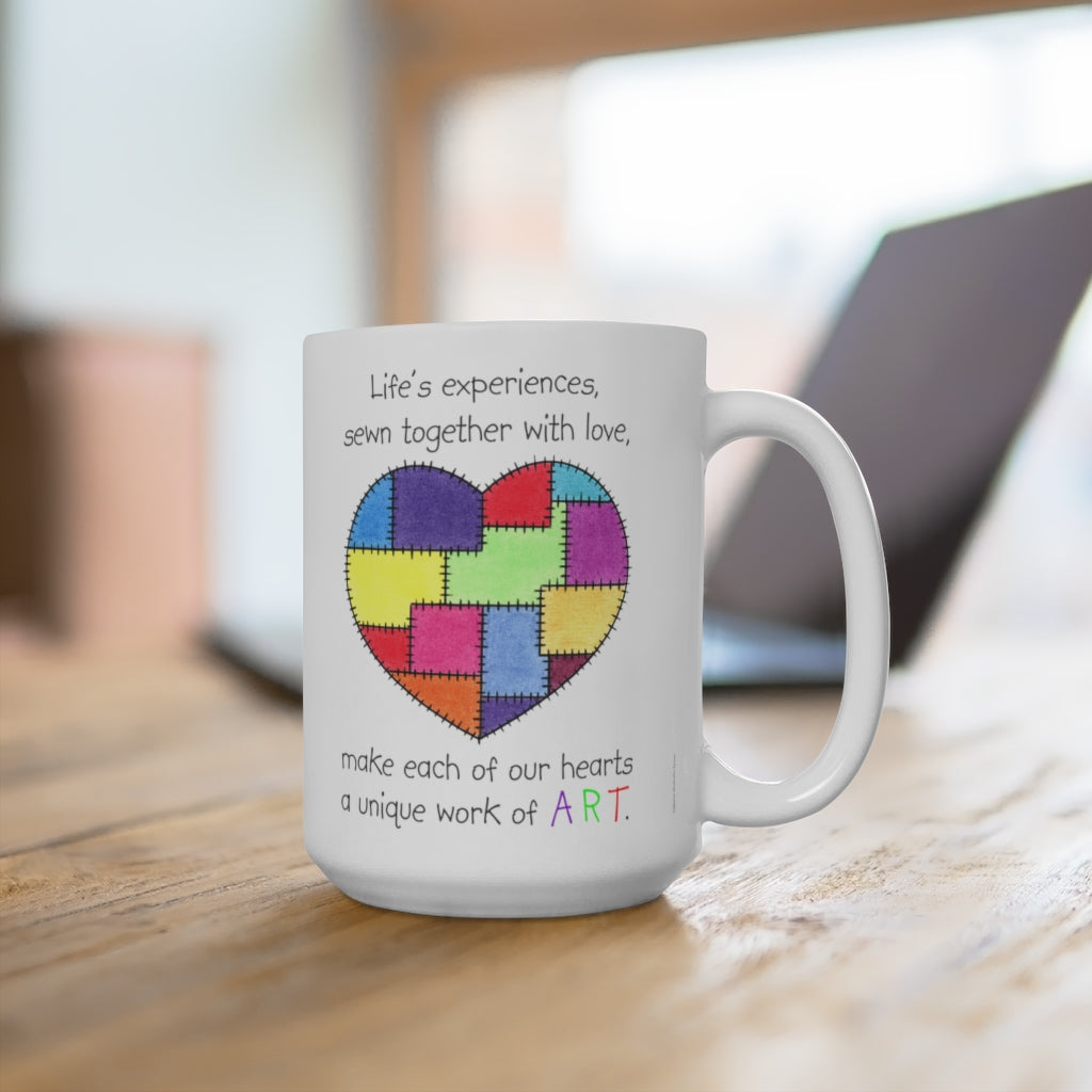 Patchwork Heart Large 15 oz. Ceramic Mug, Inspirational Mug, Gifts for Kids Teens Adults