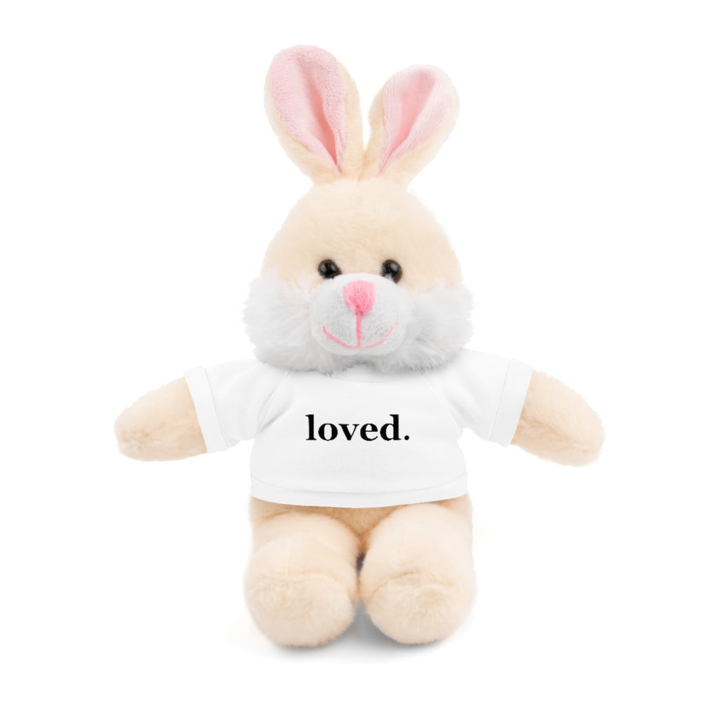 word love. - stuffed plushie animal with "loved." design tee (6 different animals to choose from)