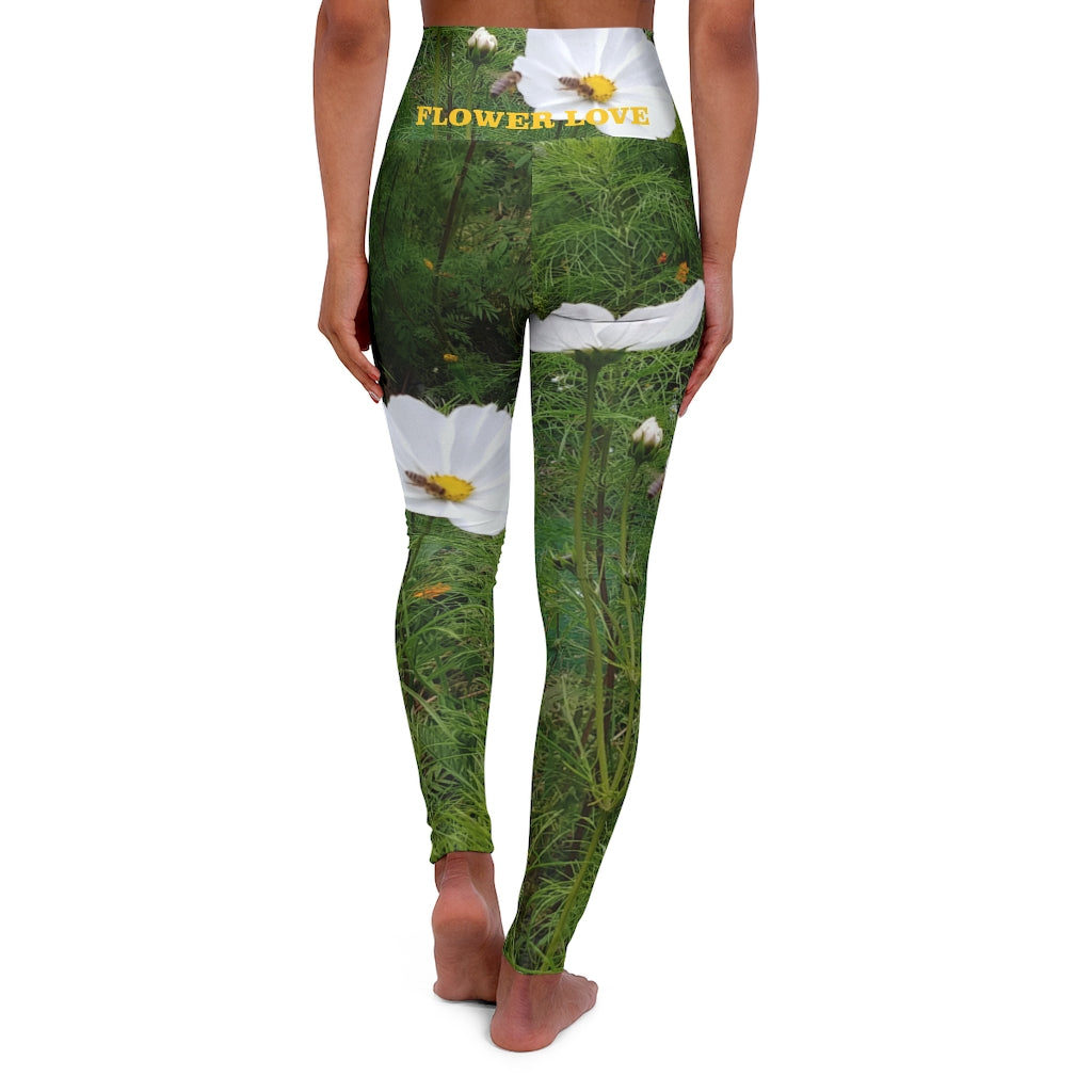 The FLOWER LOVE Collection - "Captivating Cosmos" Design High-Waisted Yoga Leggings, Fitness Leggings, Nature-Inspired Leggings