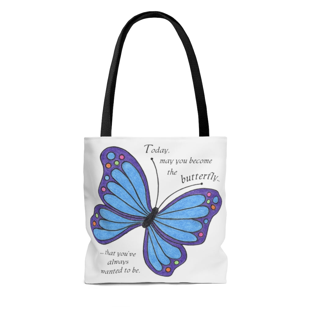 Blue Butterfly Tote Bag - Available in 3 Sizes, Inspirational Tote Bags, Gifts for Kids Teens Adults, Chemo Bags