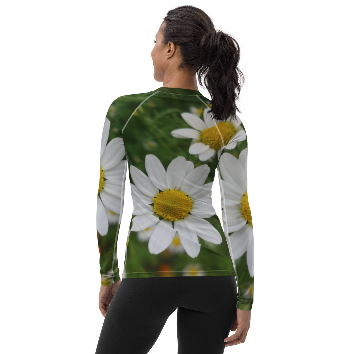 The FLOWER LOVE Collection - "Daisy Daydreams" Design Luxurious Women's Rash Guard, Sun Protective Clothing, Sports & Fitness Clothing