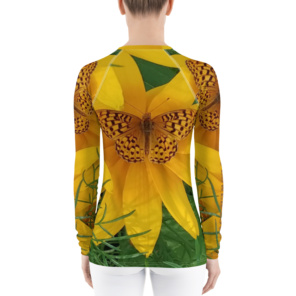 The FLOWER LOVE Collection - "Butterfly Beauty" Design Luxurious Women's Rash Guard, Sun Protective Clothing, Sports & Fitness Clothing