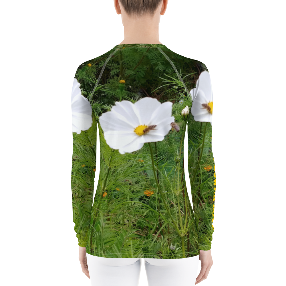 The FLOWER LOVE Collection - "Captivating Cosmos" Design Luxurious Women's Rash Guard, Sun Protective Clothing, Sports & Fitness Clothing