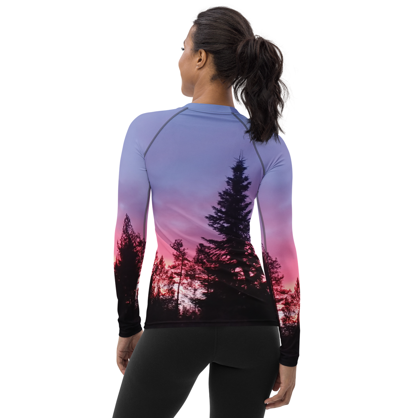 The EARTH LOVE Collection - "Sunset Silhouettes" Design Luxurious Women's Rash Guard, Sun Protective Clothing, Sports & Fitness Clothing