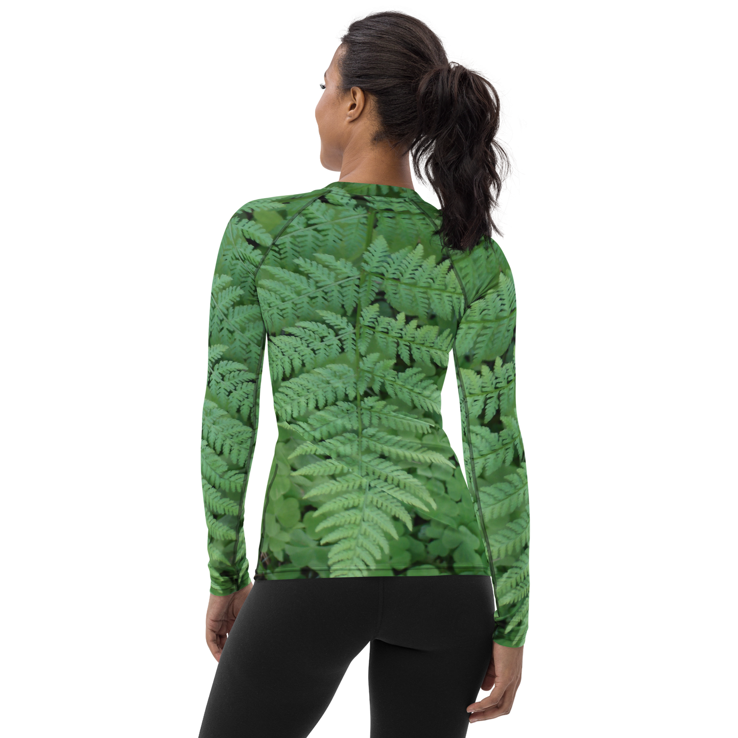 The EARTH LOVE Collection - "A Forest Fern" Design Luxurious Women's Rash Guard, Sun Protective Clothing, Sports & Fitness Clothing
