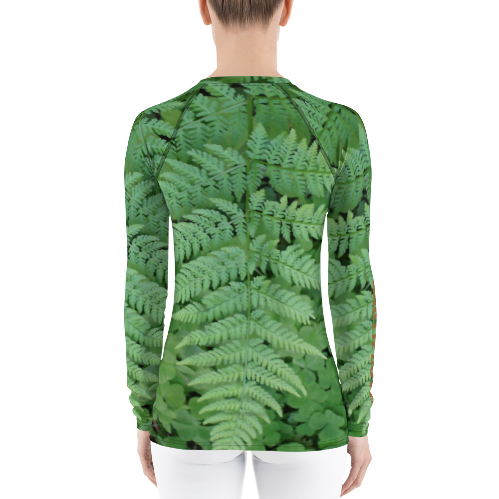 The EARTH LOVE Collection - "A Forest Fern" Design Luxurious Women's Rash Guard, Sun Protective Clothing, Sports & Fitness Clothing