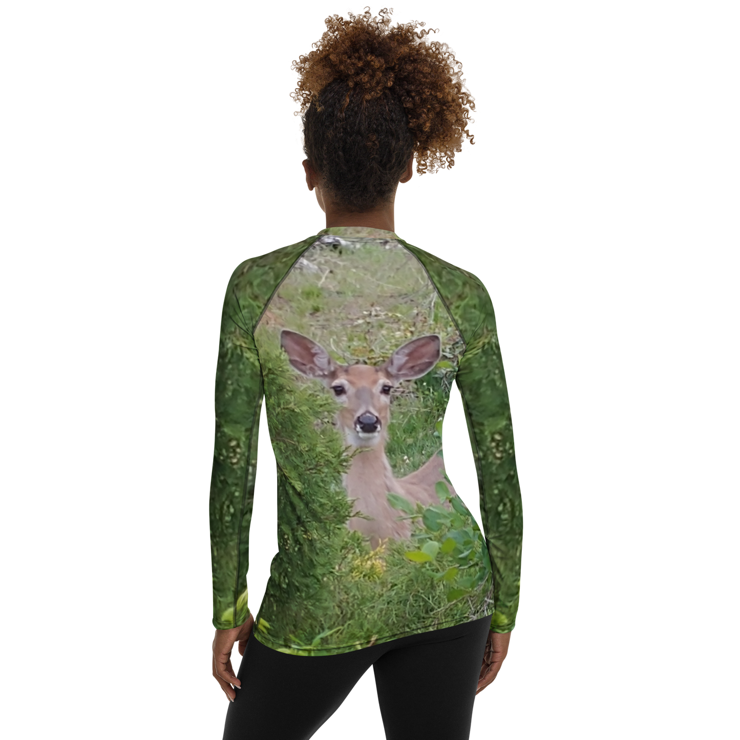 The EARTH LOVE COLLECTION - "A Divine Doe" Design Luxurious Women's Rash Guard, Sun Protective Clothing, Sports & Fitness Clothing