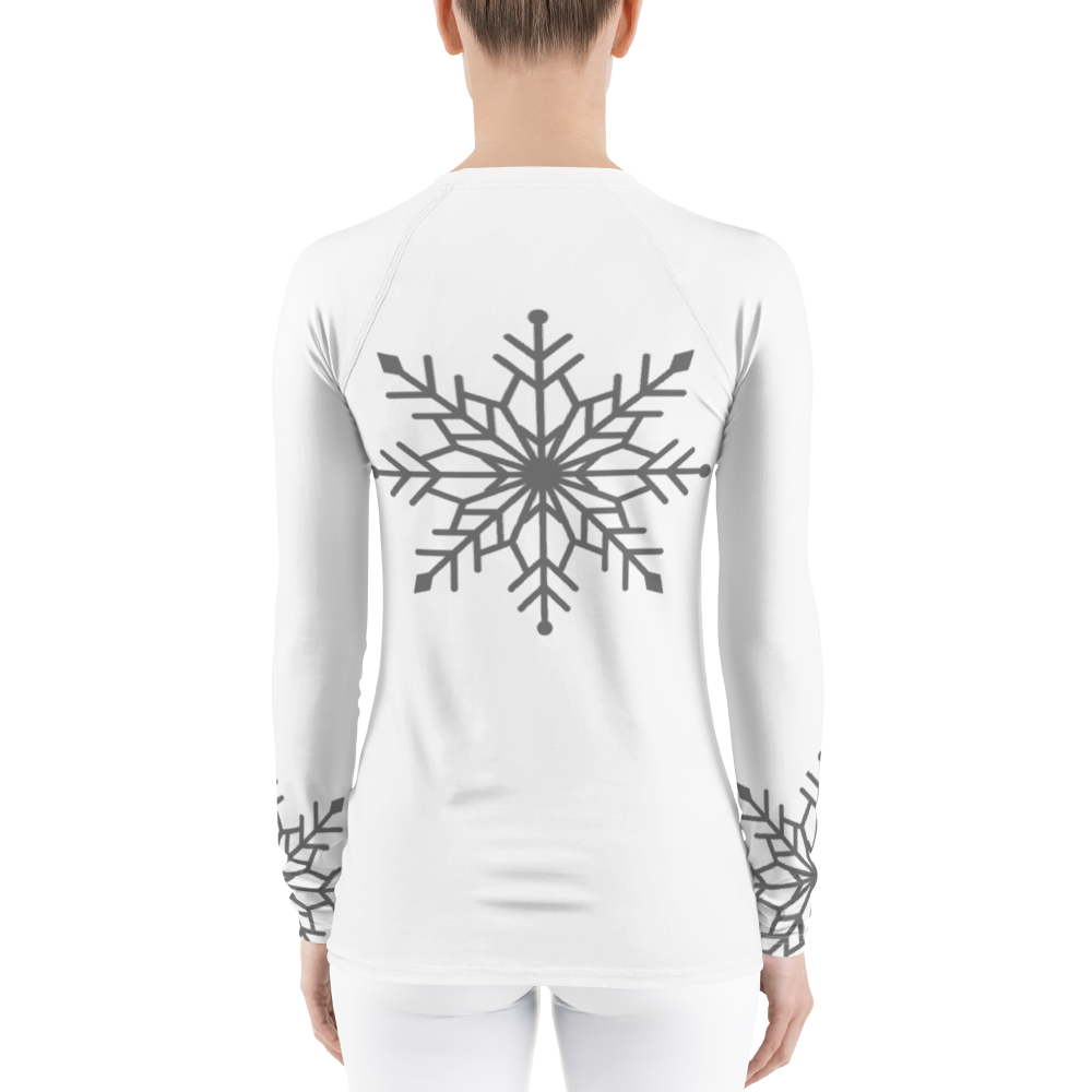 Winter Snowflake Top, Graphite Gray Snowflake on White Women's Rash Guard, Holiday Top