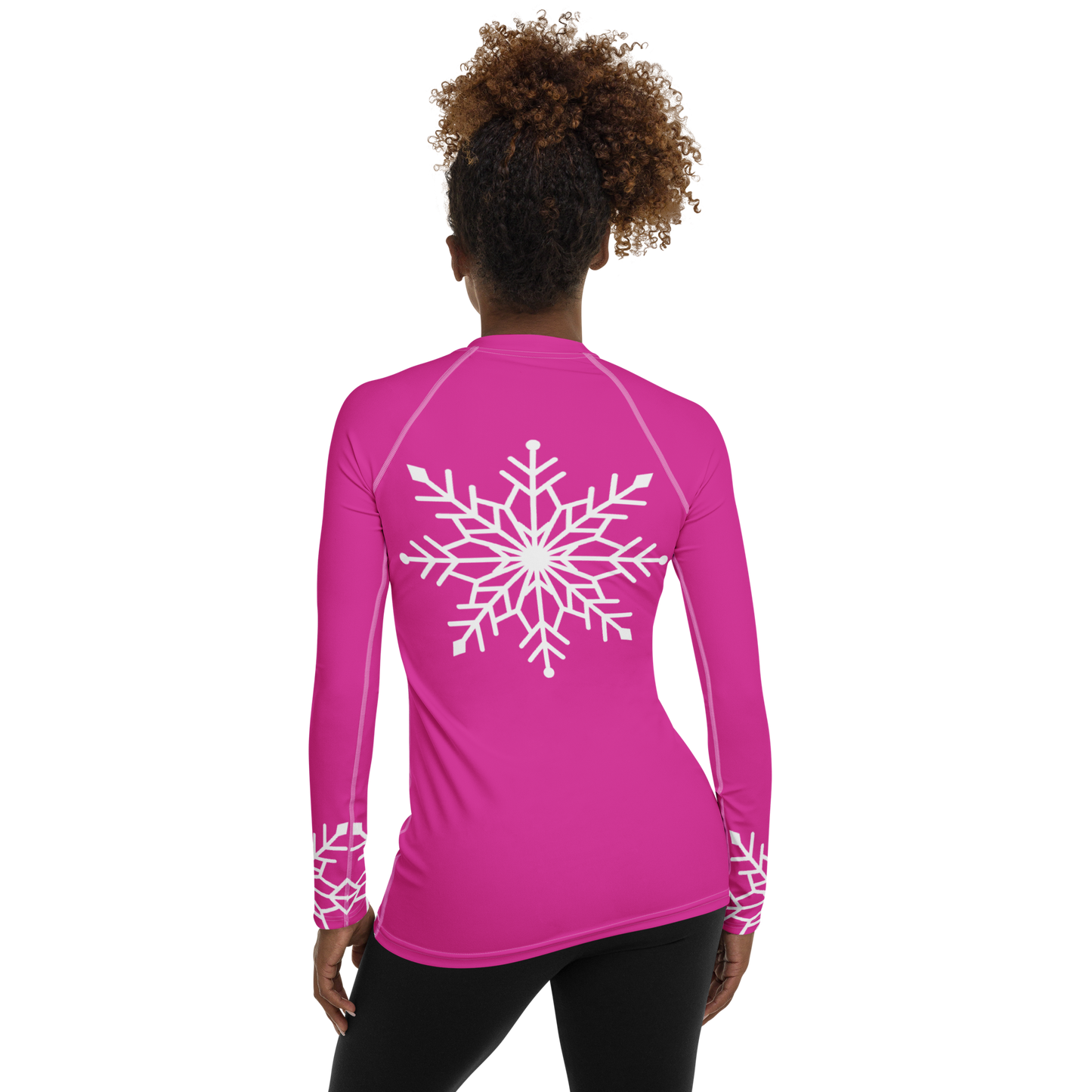 Winter Snowflake Top, White Snowflake on Hot Pink Women's Rash Guard, Holiday Top