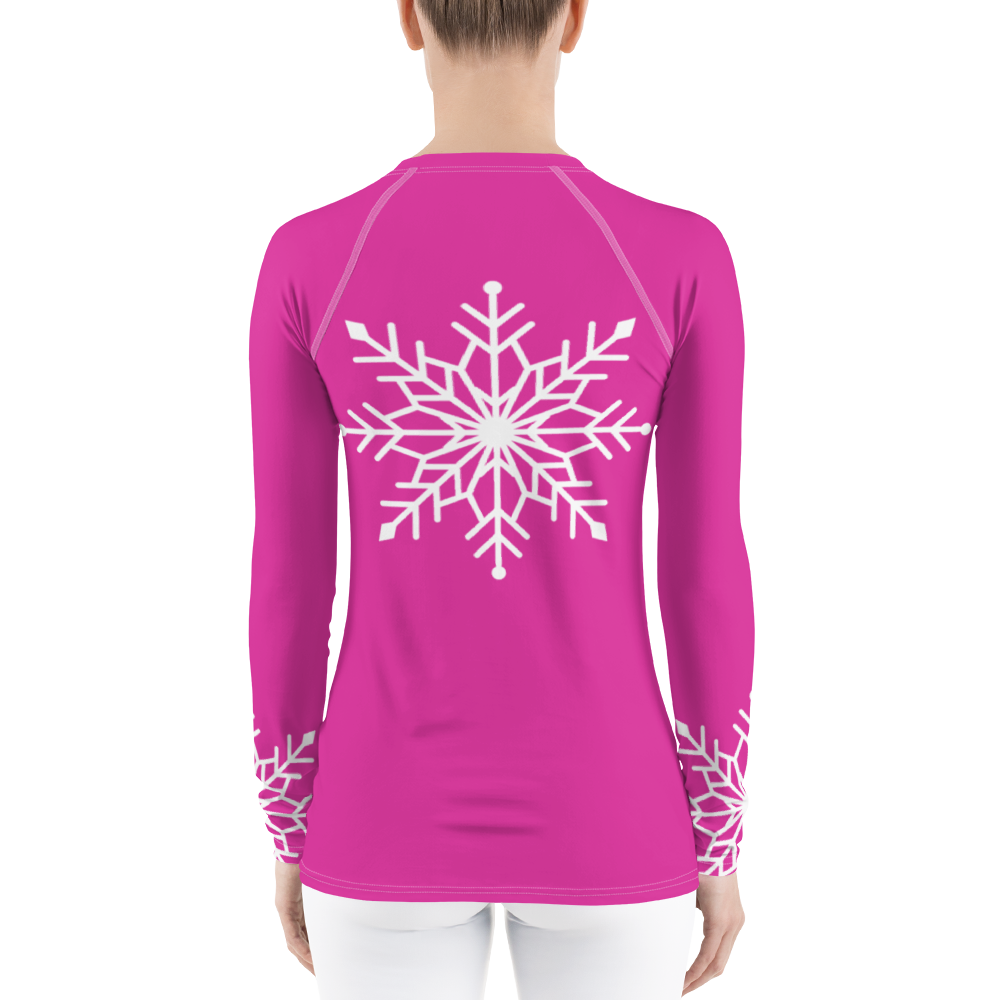 Winter Snowflake Top, White Snowflake on Hot Pink Women's Rash Guard, Holiday Top