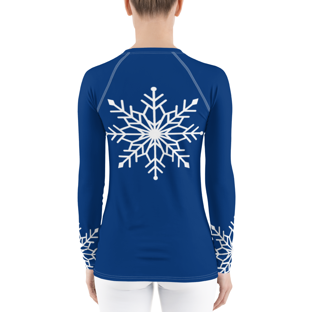 Winter Snowflake Top, White Snowflake on Royal Blue Women's Rash Guard, Holiday Top