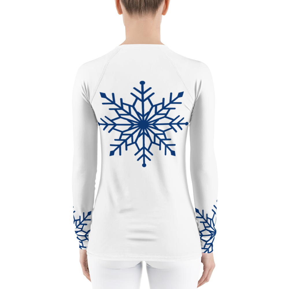 Winter Snowflake Top, Royal Blue Snowflake on White Women's Rash Guard, Holiday Top