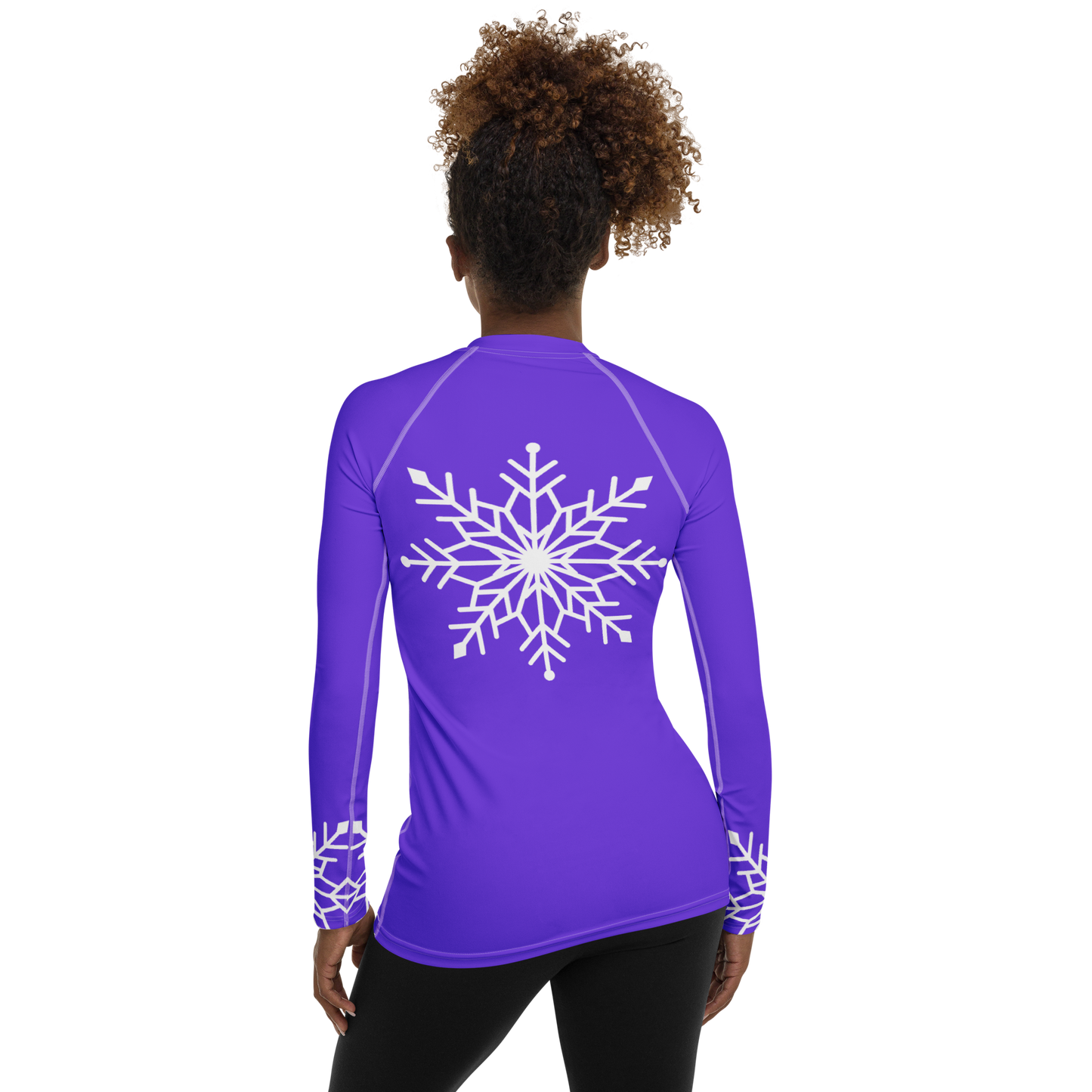 Winter Snowflake Top, White Snowflake on Pure Purple Women's Rash Guard, Holiday Top