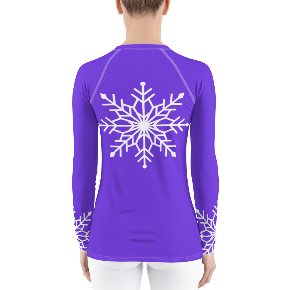 Winter Snowflake Top, White Snowflake on Pure Purple Women's Rash Guard, Holiday Top