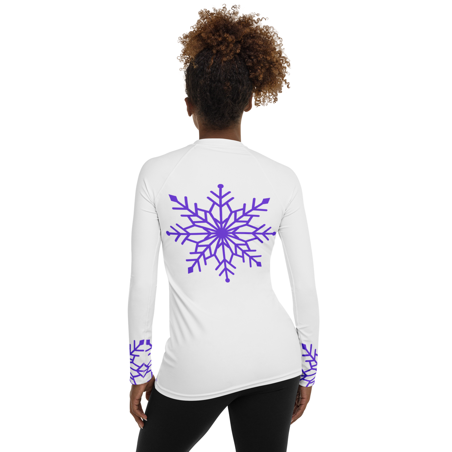Winter Snowflake Top, Pure Purple Snowflake on White Women's Rash Guard, Holiday Top