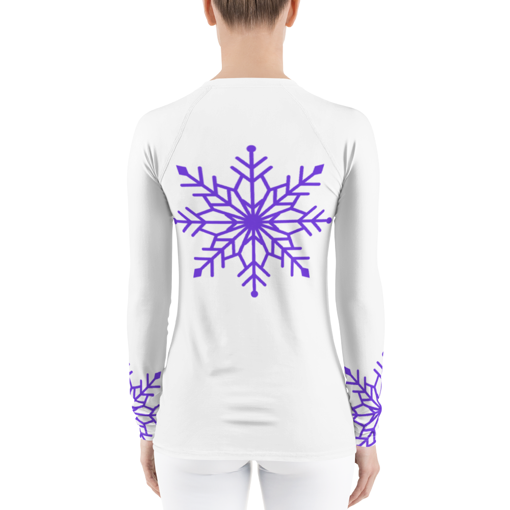 Winter Snowflake Top, Pure Purple Snowflake on White Women's Rash Guard, Holiday Top