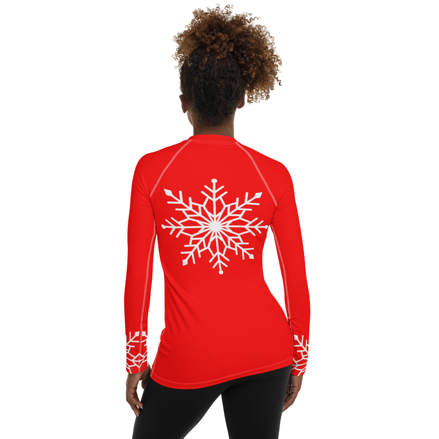Winter Snowflake Top, White Snowflake on Bright Red Women's Rash Guard, Holiday Top