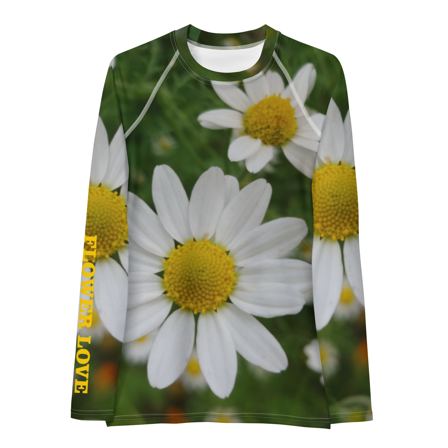 The FLOWER LOVE Collection - "Daisy Daydreams" Design Luxurious Women's Rash Guard, Sun Protective Clothing, Sports & Fitness Clothing