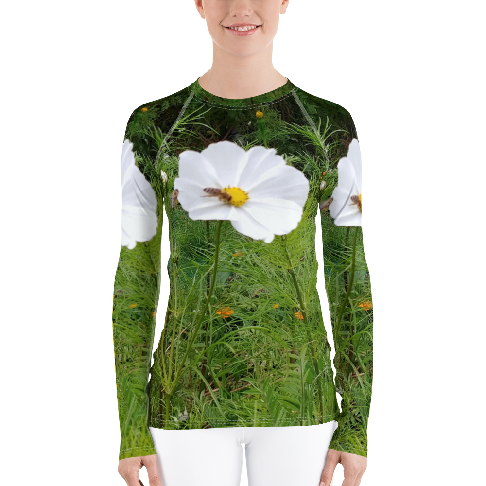 The FLOWER LOVE Collection - "Captivating Cosmos" Design Luxurious Women's Rash Guard, Sun Protective Clothing, Sports & Fitness Clothing