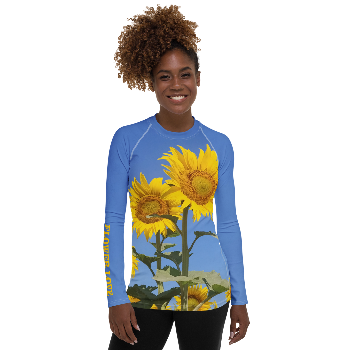 The FLOWER LOVE Collection - "Sunflower Sisters" Design Luxurious Women's Rash Guard, Sun Protective Clothing, Sports & Fitness Clothing