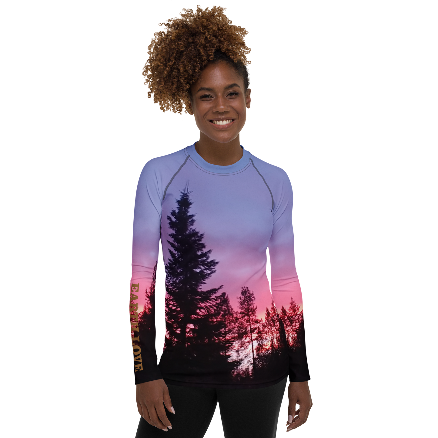 The EARTH LOVE Collection - "Sunset Silhouettes" Design Luxurious Women's Rash Guard, Sun Protective Clothing, Sports & Fitness Clothing